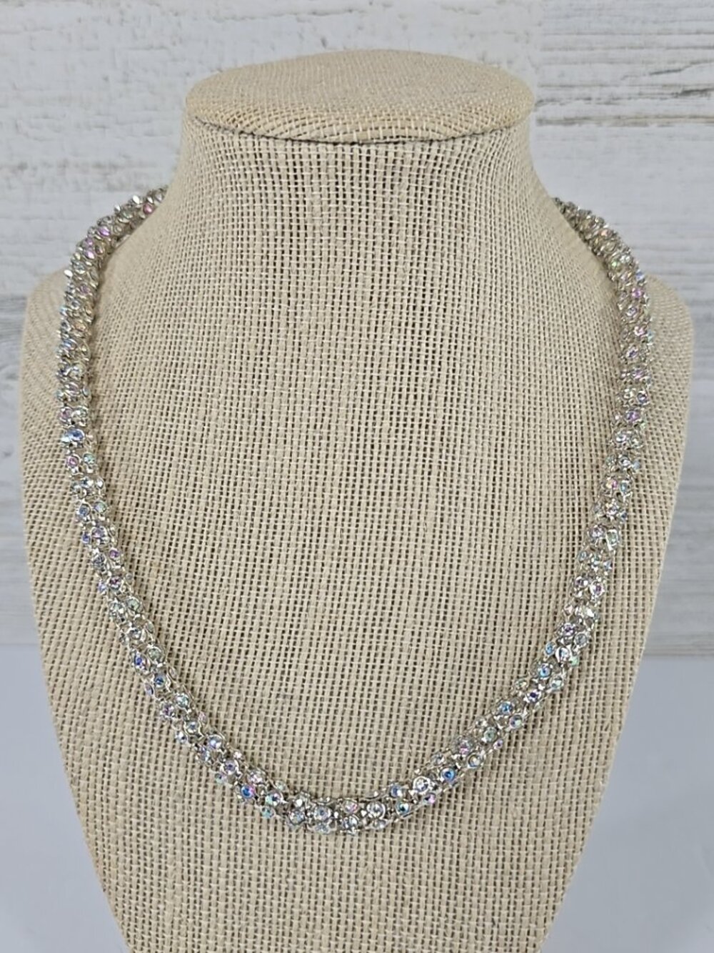 MONET Silver Tone Clear Pave Crystal Collar Necklace 20 inch Adjustable Signed..